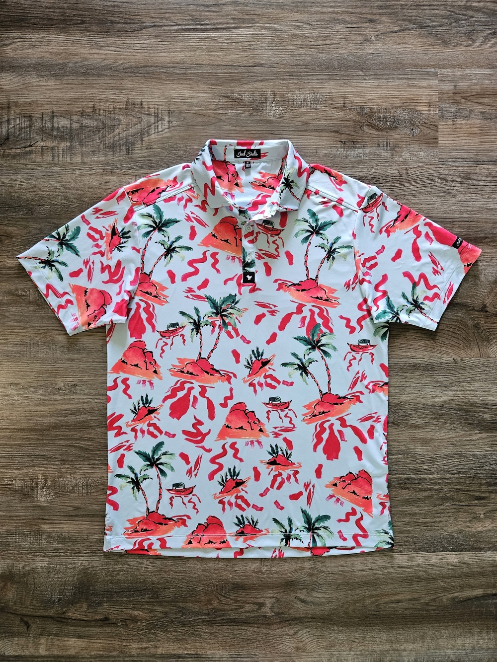 Bad Birdie Abstract Tropical Red Rocks Performance Golf Polo